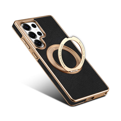 PU Faux Leather Litchi Texture Rotating Stand Electroplated Magnetic Phone Case (For Samsung)