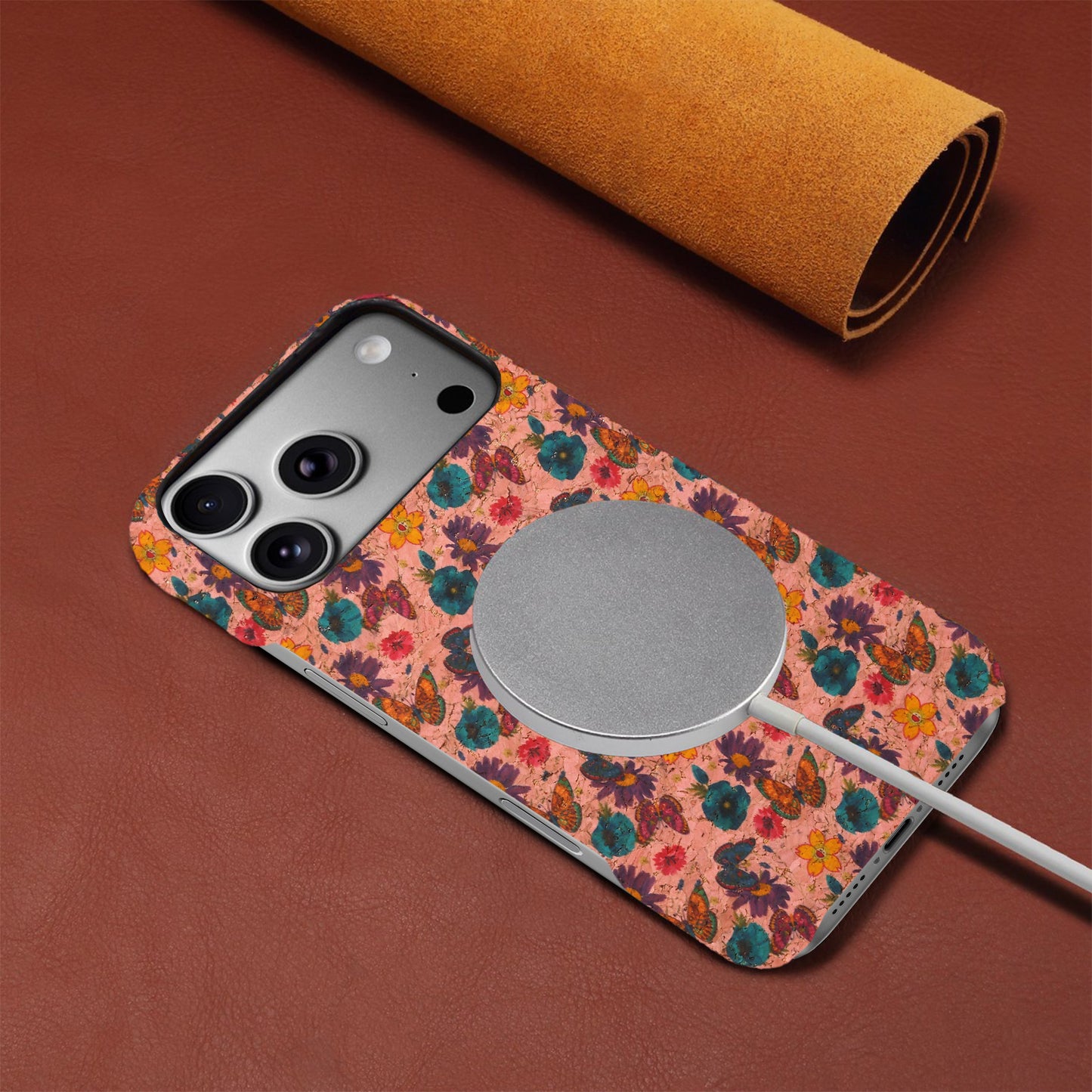 Floral Pattern Cork PC Phone Case
