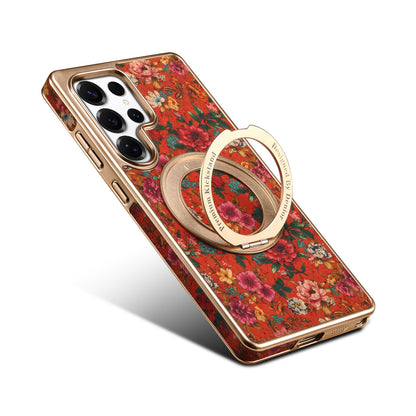 Cork Floral Rotating Electroplated Magnetic Phone Case (For Samsung)