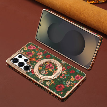 Cork Floral Rotating Electroplated Magnetic Phone Case (For Samsung)