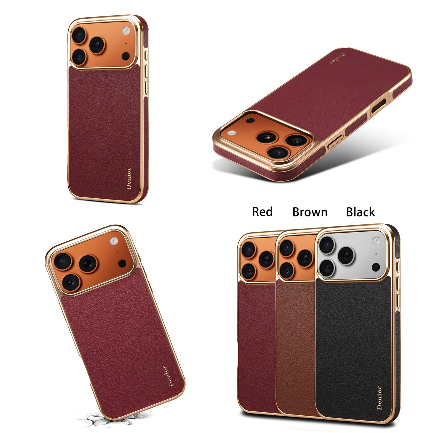 Luxury Car Style Genuine Leather Electroplated Phone Case