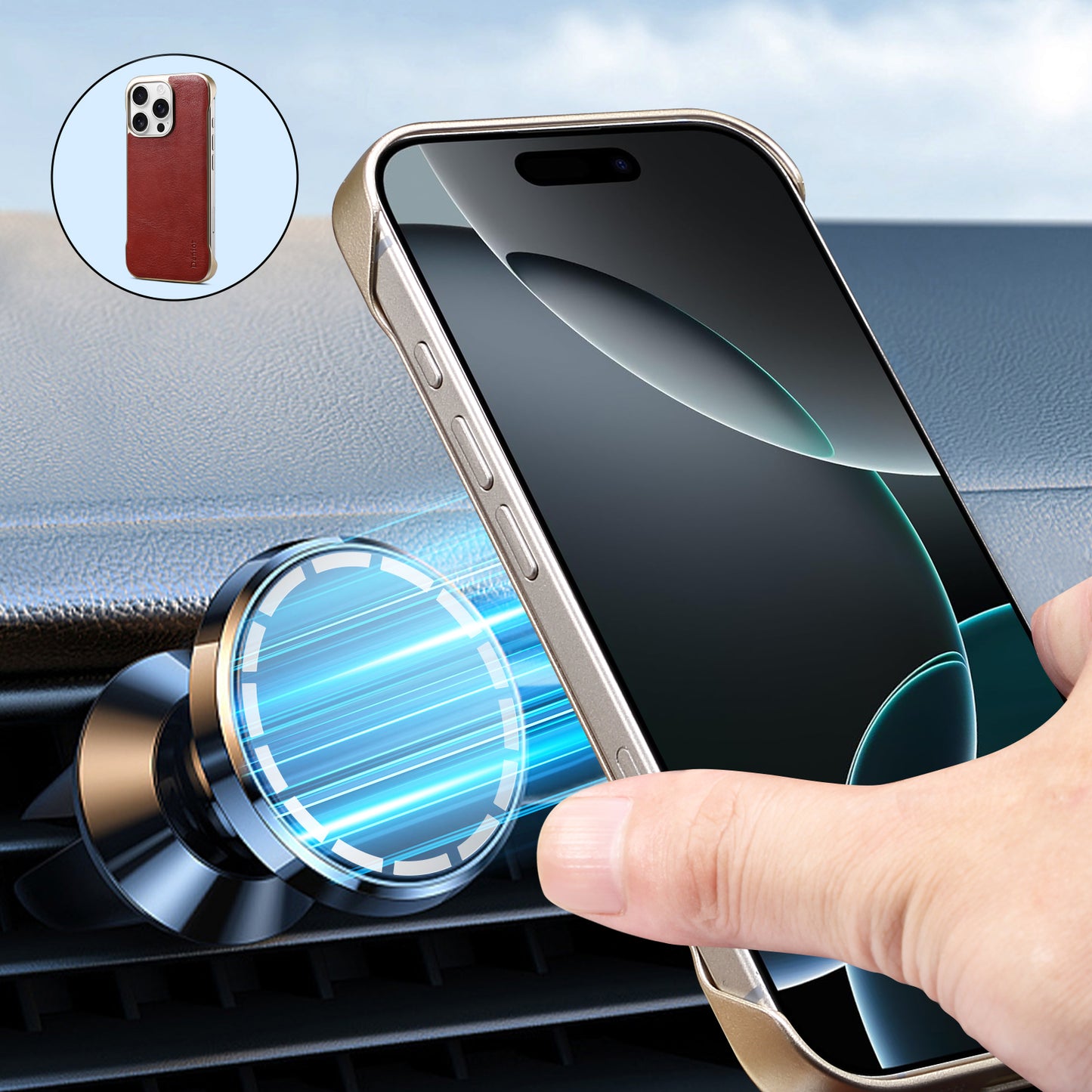 Genuine Leather Borderless Magnetic Phone Case