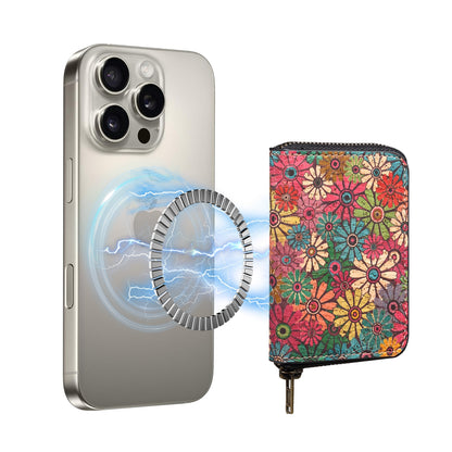 Cork Flower Magnetic Zipper Card Holder