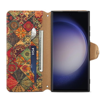 Cork Floral Button Wallet Stand Phone Case (For Samsung)