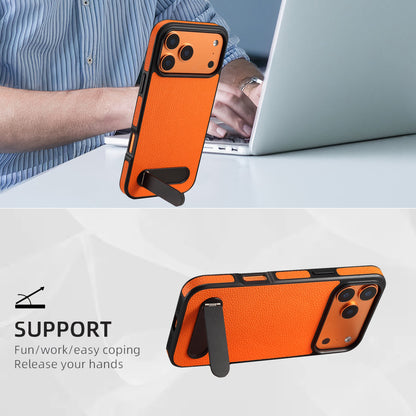 PU Faux Leather Lychee Texture In-line Stand Phone Case