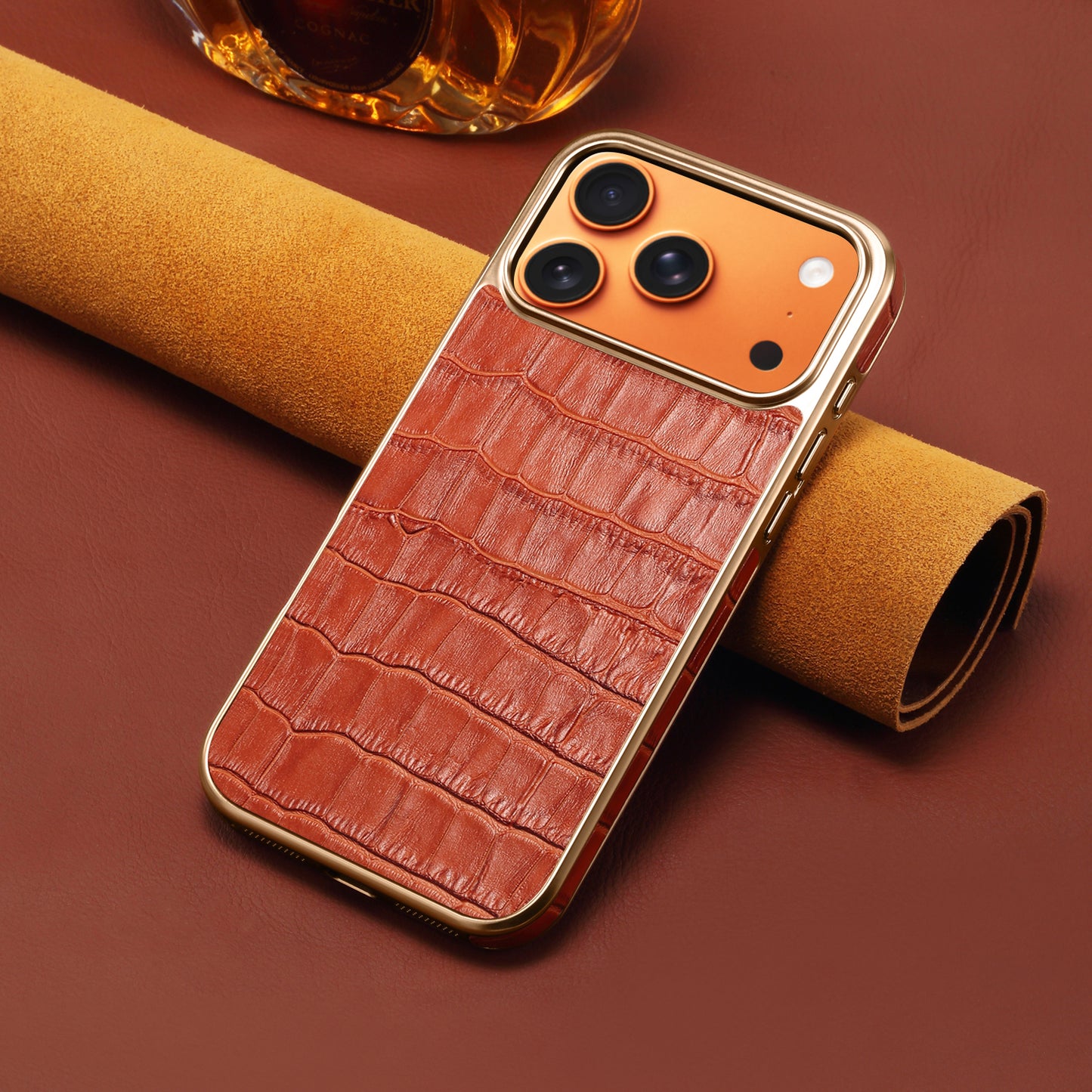 Genuine Leather Crocodile Texture Electroplated Phone Case
