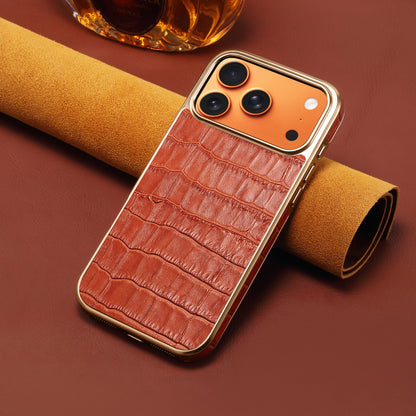 Genuine Leather Crocodile Texture Electroplated Phone Case