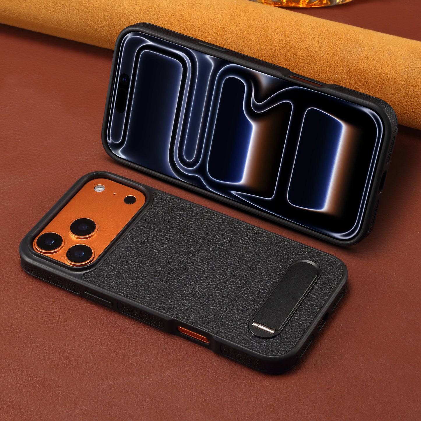 PU Faux Leather Lychee Texture In-line Stand Phone Case