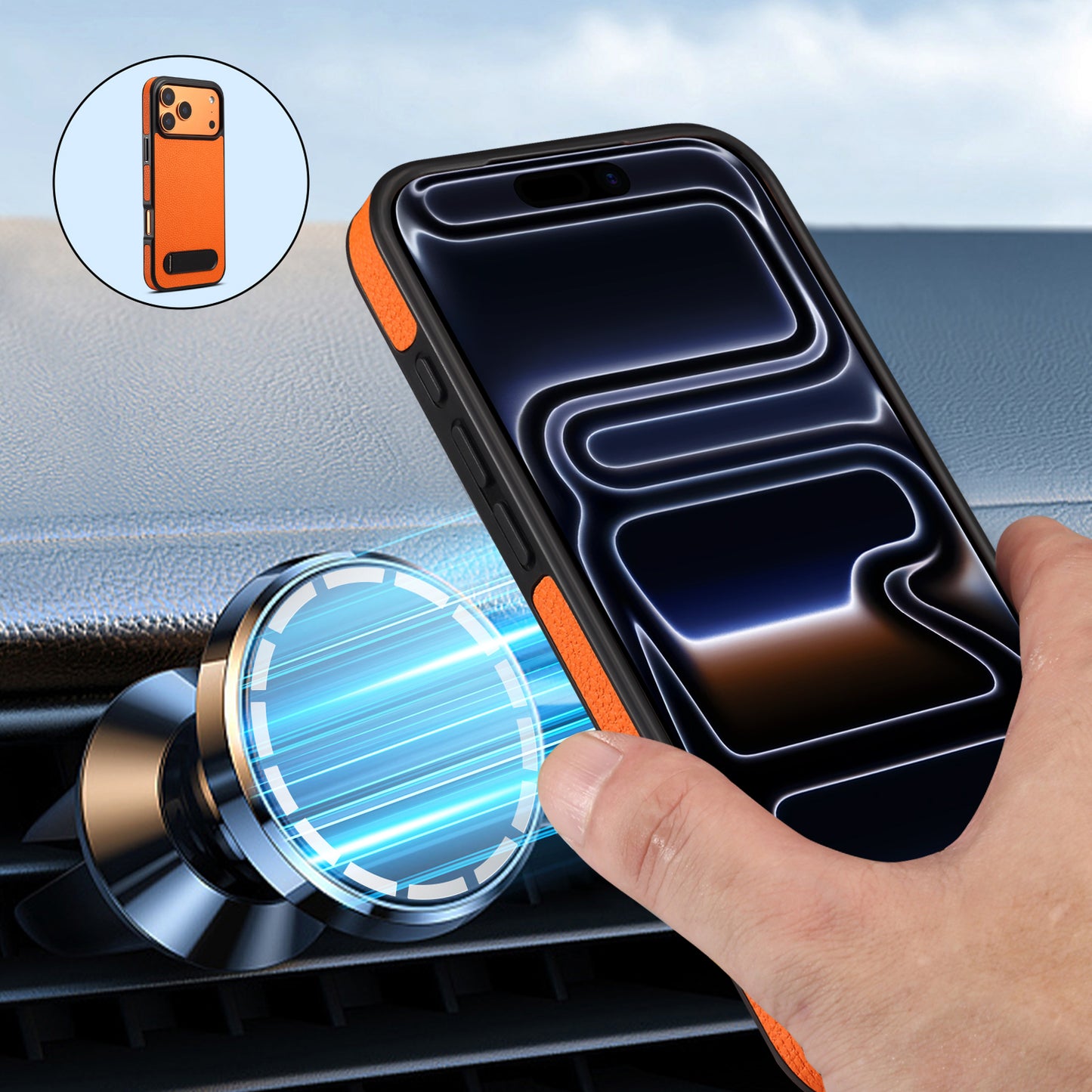 PU Faux Leather Lychee Texture In-line Stand Phone Case