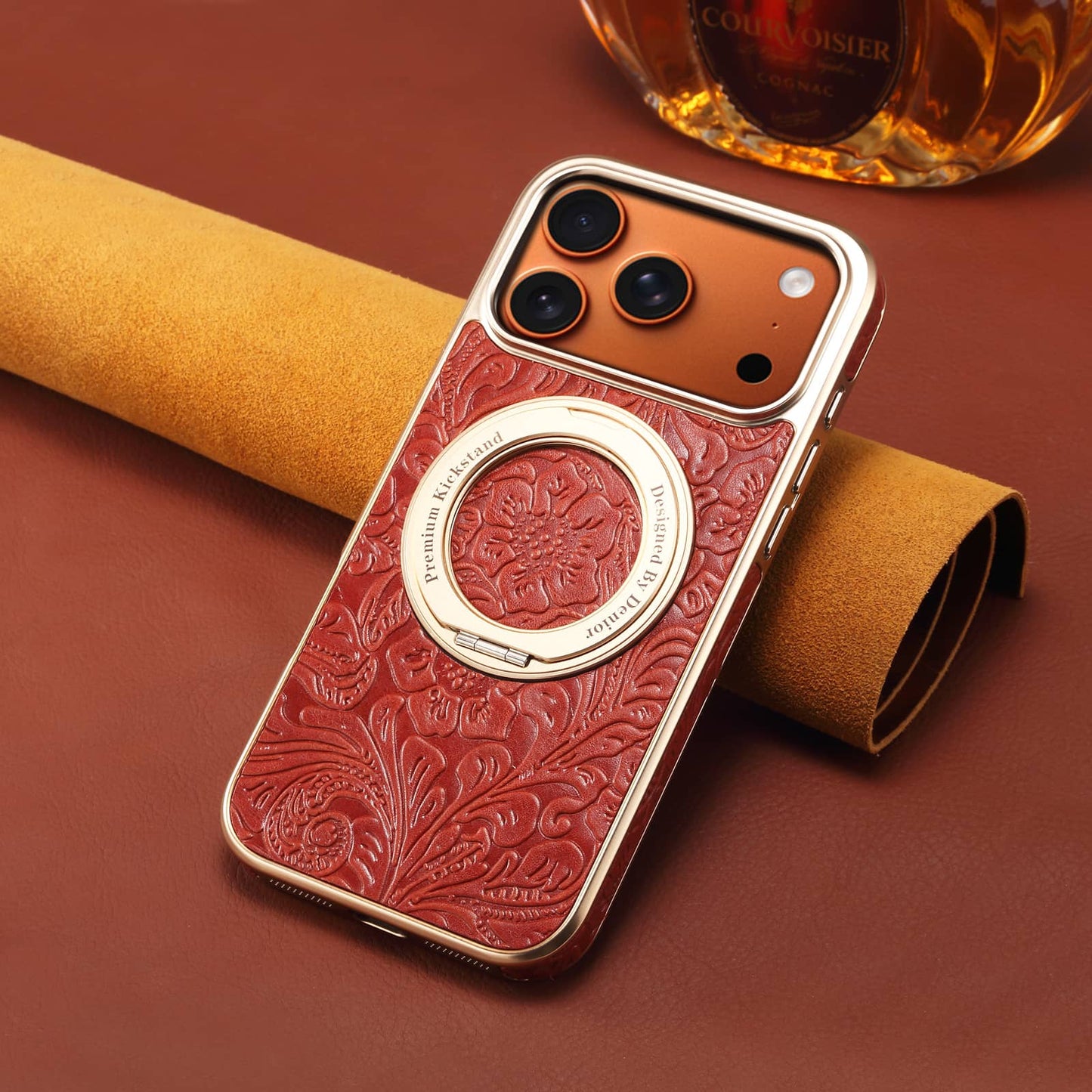 Genuine Leather Printed Gear Electroplated Phone Case