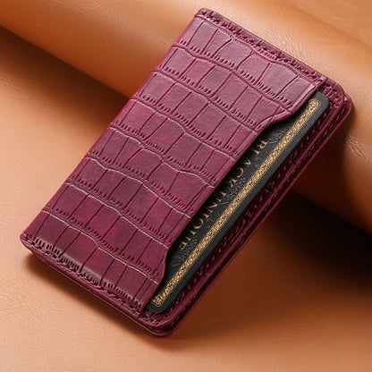 Alligator Pattern Leather Bracket Ultra-Thin Credit Card Bag（Red）