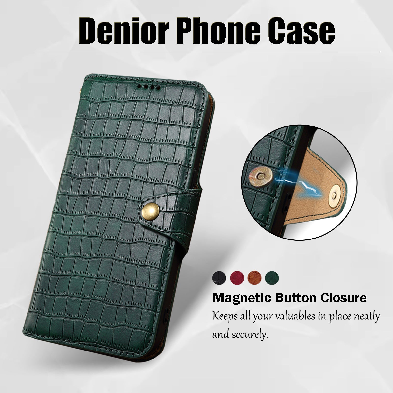 Crocodile PU Leather iPhone Cover Wallet Phone Case（Green）
