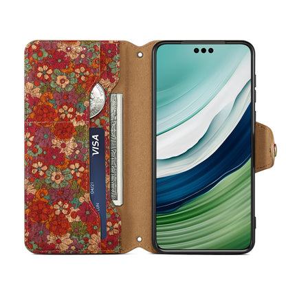 Huawei Flower Language Cork Flip Wallet Stand Leather Phone Case (Red)
