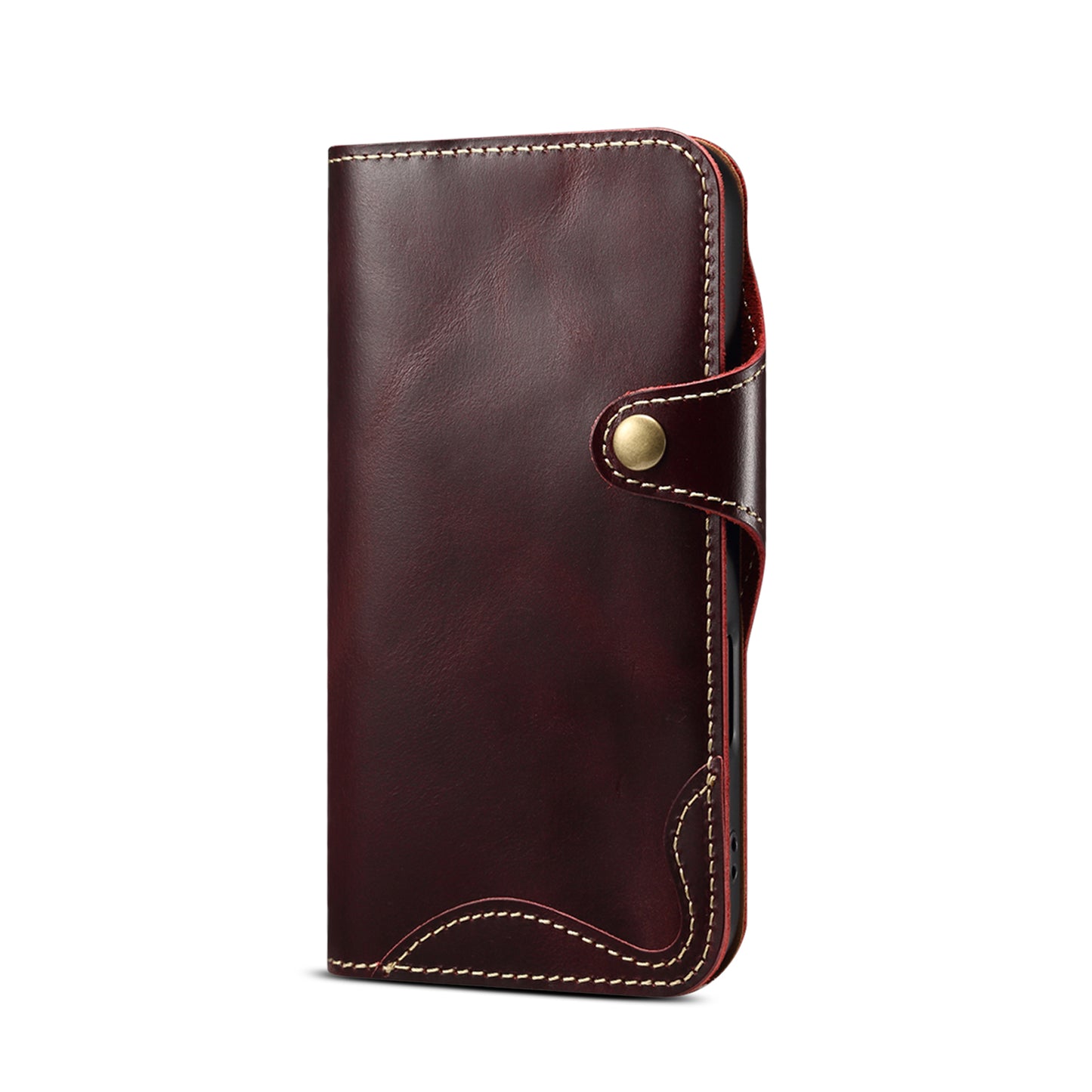 Genuine Oil Wax Cowhide Stand Wallet Phone Case