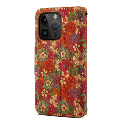 Cork Printed Button Stand Wallet Phone Case