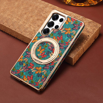 Cork Floral Rotating Electroplated Magnetic Phone Case (For Samsung)
