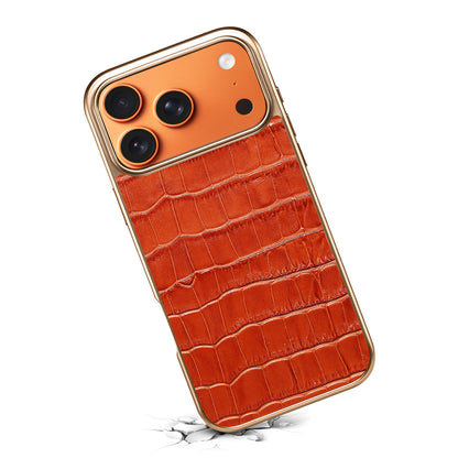 Genuine Leather Crocodile Texture Electroplated Phone Case
