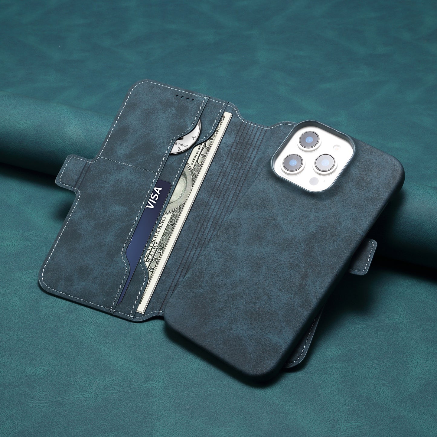 PC Retro Faux Leather Pattern Detachable Magnetic Wallet Phone Case