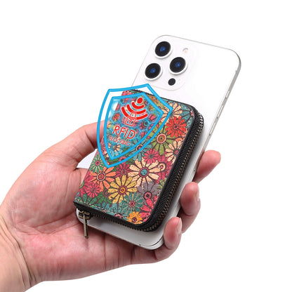 Cork Flower Magnetic Zipper Card Holder