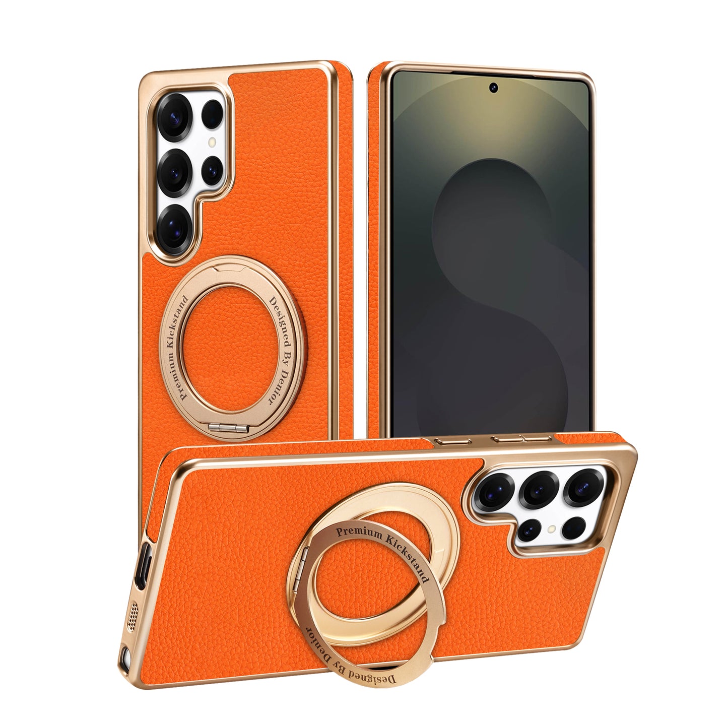 PU Faux Leather Litchi Texture Rotating Stand Electroplated Magnetic Phone Case (For Samsung)