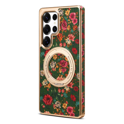 Cork Floral Rotating Electroplated Magnetic Phone Case (For Samsung)
