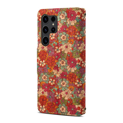 Cork Floral Button Wallet Stand Phone Case (For Samsung)