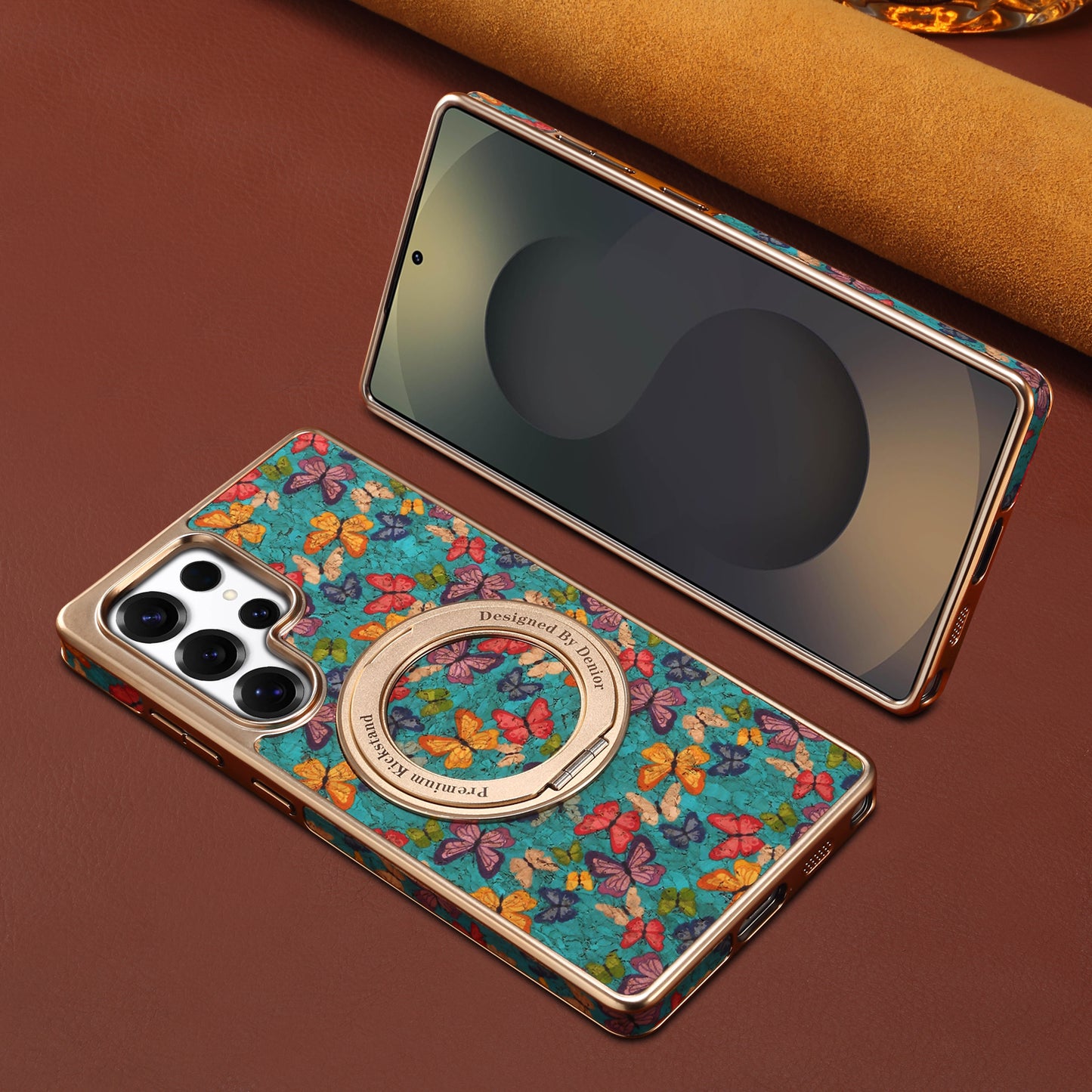 Cork Floral Rotating Electroplated Magnetic Phone Case (For Samsung)