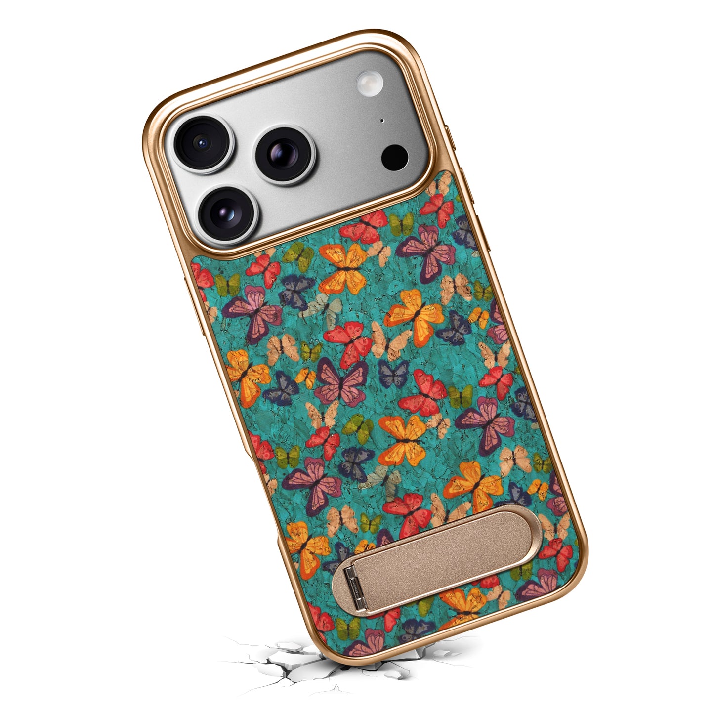 Cork Butterfly In-line Stand Magnetic Electroplated Phone Case