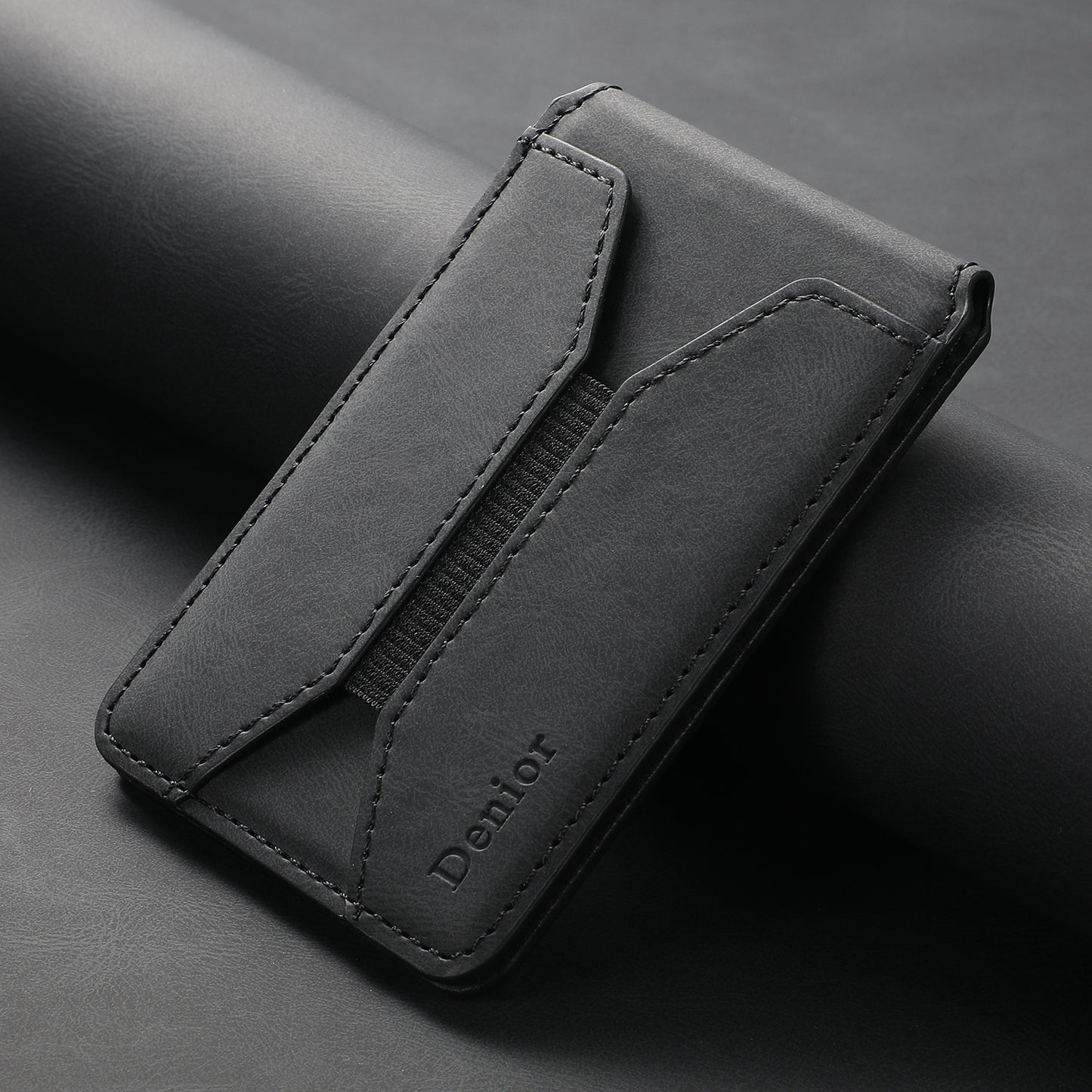 Bifold Vertical Elastic Rope Clip PU Leather Mag Wallet - Skin Feel