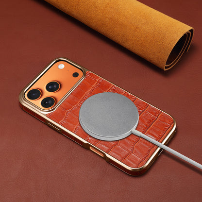 Genuine Leather Crocodile Texture Electroplated Phone Case