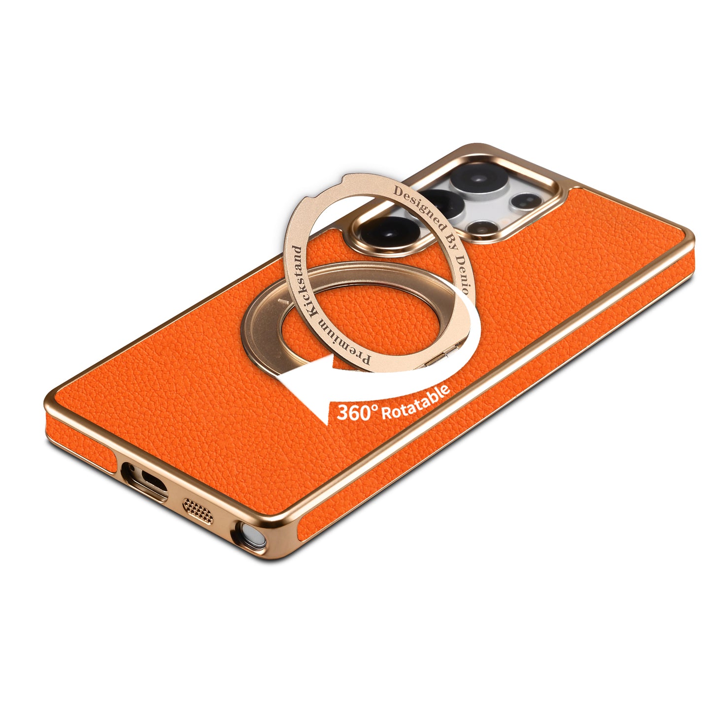 PU Faux Leather Litchi Texture Rotating Stand Electroplated Magnetic Phone Case (For Samsung)