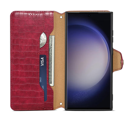 PU Faux Leather Crocodile Texture Button Wallet Stand Phone Case (For Samsung)