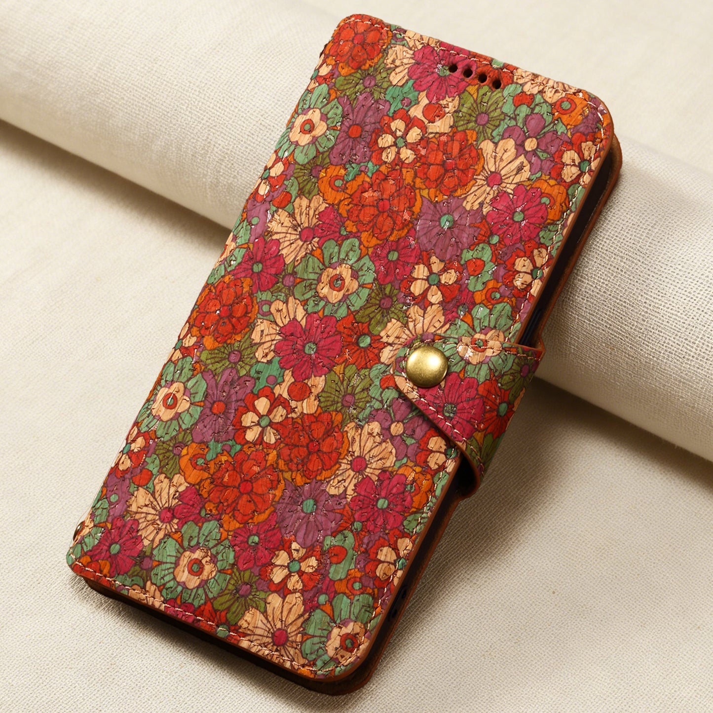 Floral Cork Wooden Wallet Case