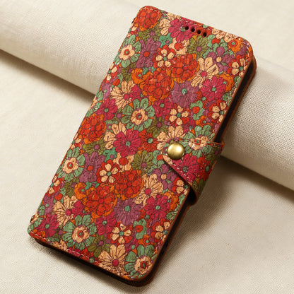 Floral Cork Wooden Wallet Case
