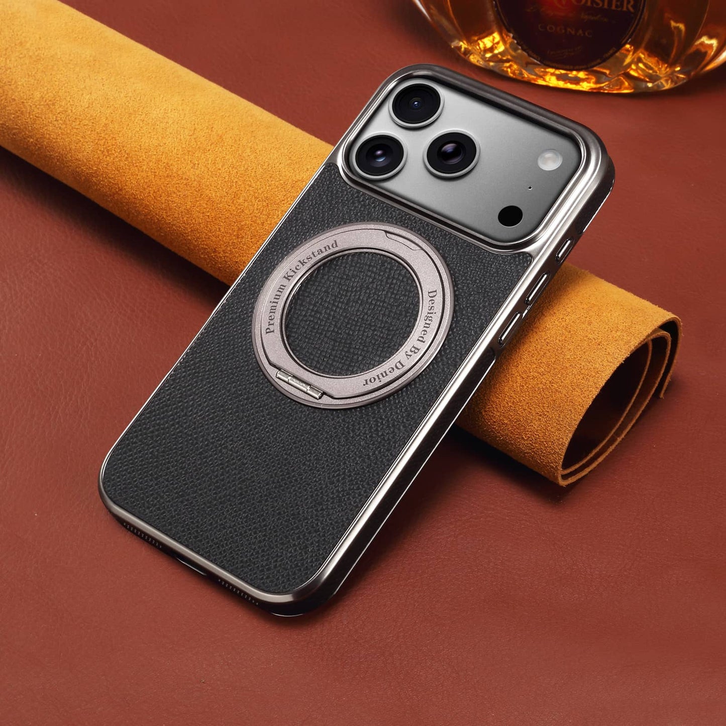Genuine Leather Gear Electroplated Phone Case