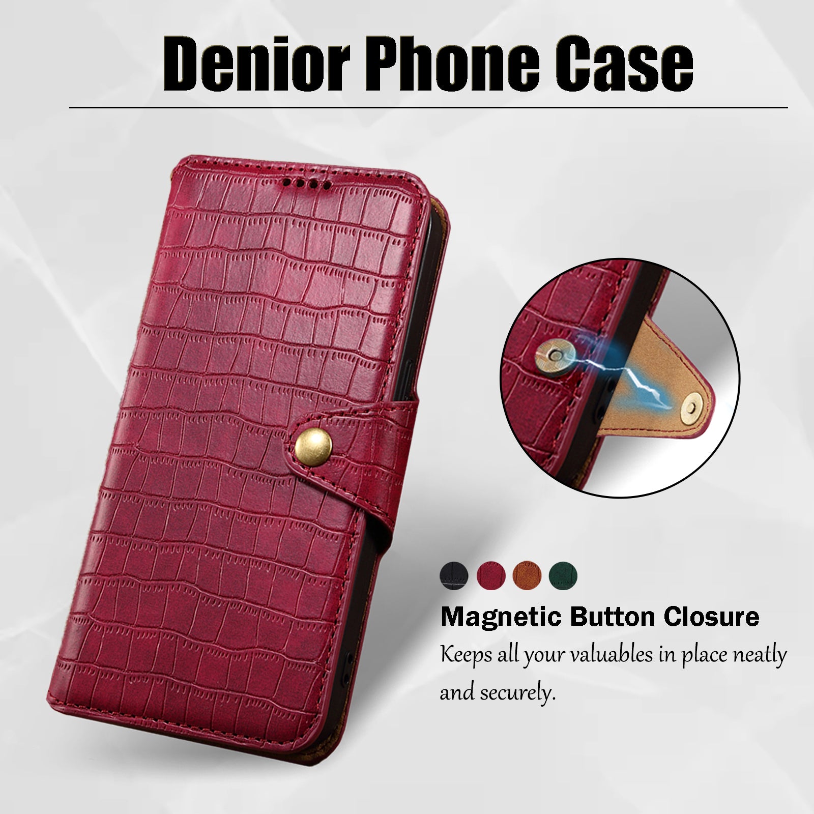 Crocodile PU Leather iPhone Cover Wallet Phone Case（Red）