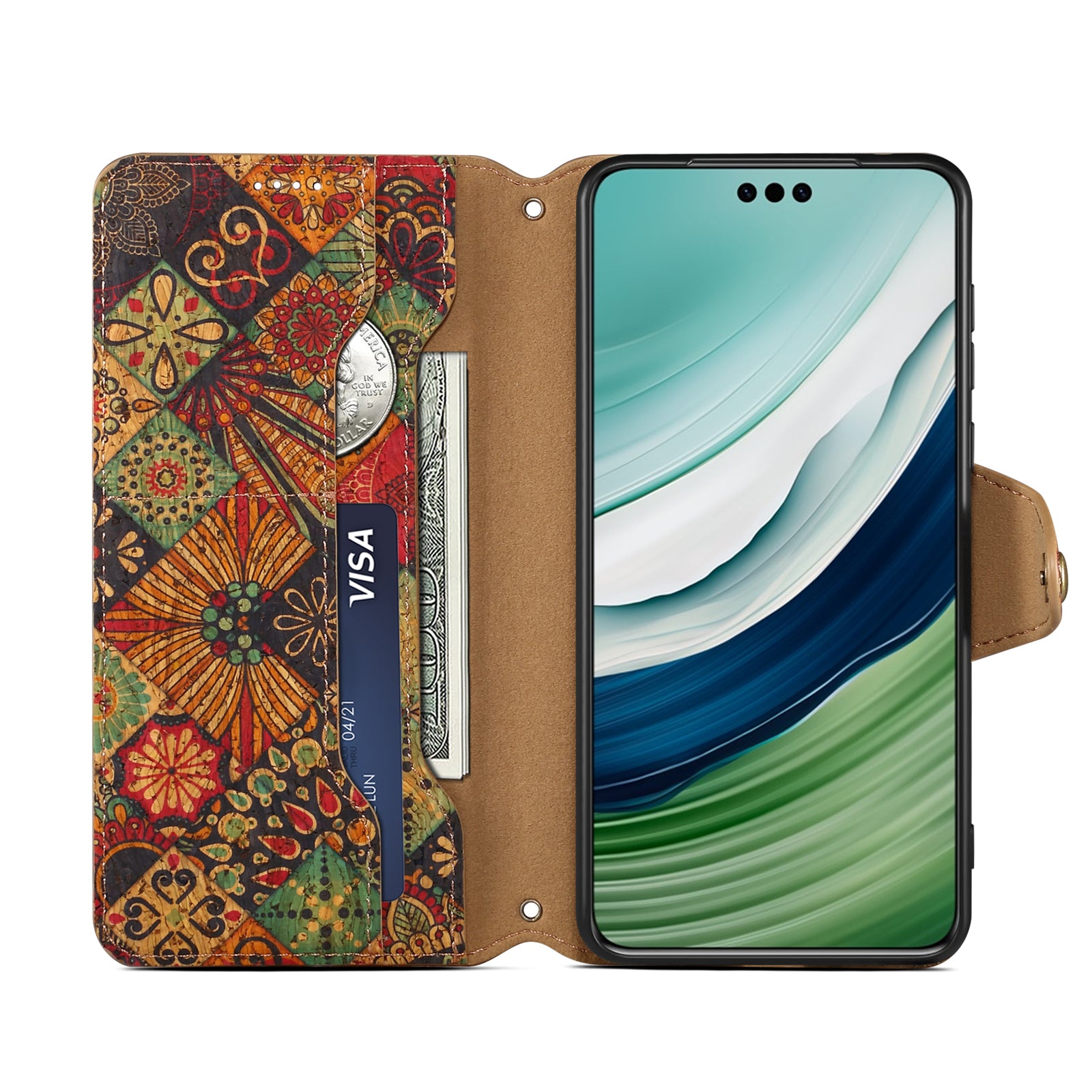 Huawei Flower Language Cork Flip Wallet Stand Leather Phone Case (Yellow)
