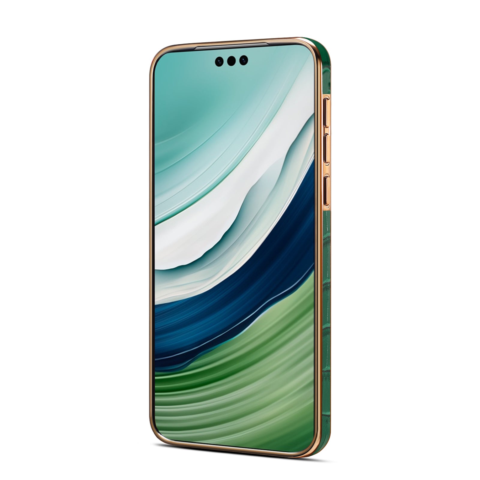 Huawei Series Top Layer Alligator Pattern Cowhide Electroplated Border Anti Drop Genuine Leather Phone Case（Green）