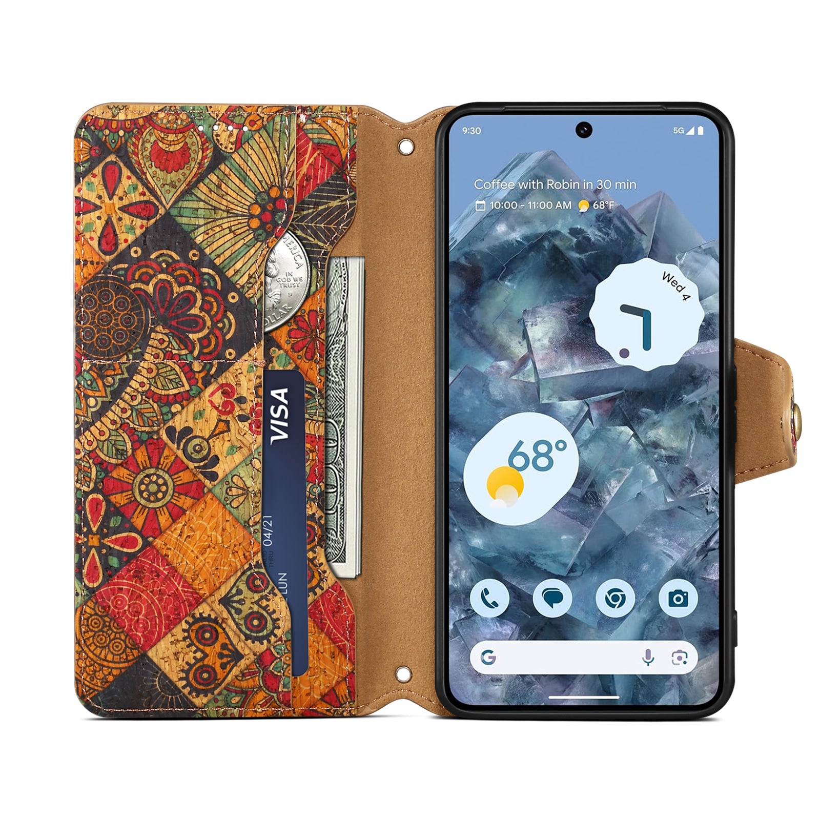 Google Flower Language Cork Flip Wallet Stand Leather Phone Case (Yellow)