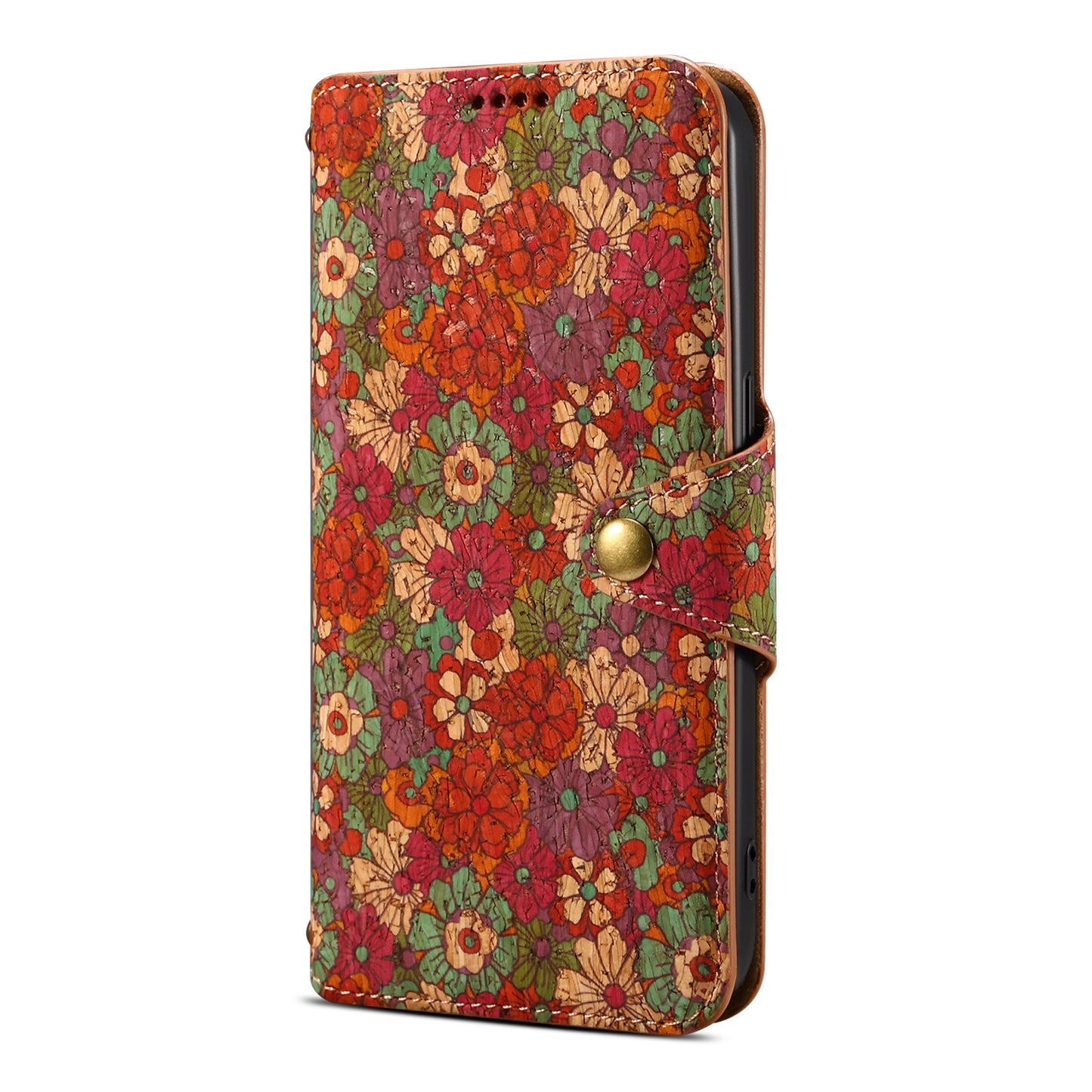 Cork Printed Button Stand Wallet Phone Case