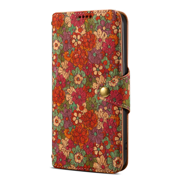 Cork Printed Button Stand Wallet Phone Case