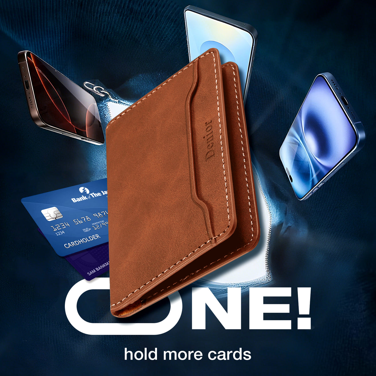 PU Leather Imitation 3-Slot Magnetic Foldable Card Holder