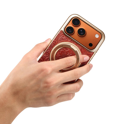 Genuine Leather Printed Gear Electroplated Phone Case