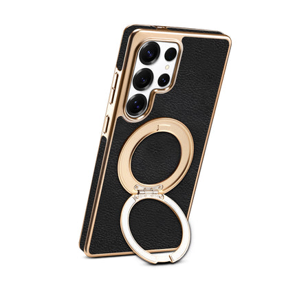 PU Faux Leather Litchi Texture Rotating Stand Electroplated Magnetic Phone Case (For Samsung)