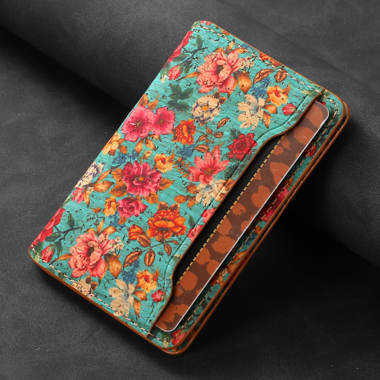 Cork Floral Magnetic Card Holder