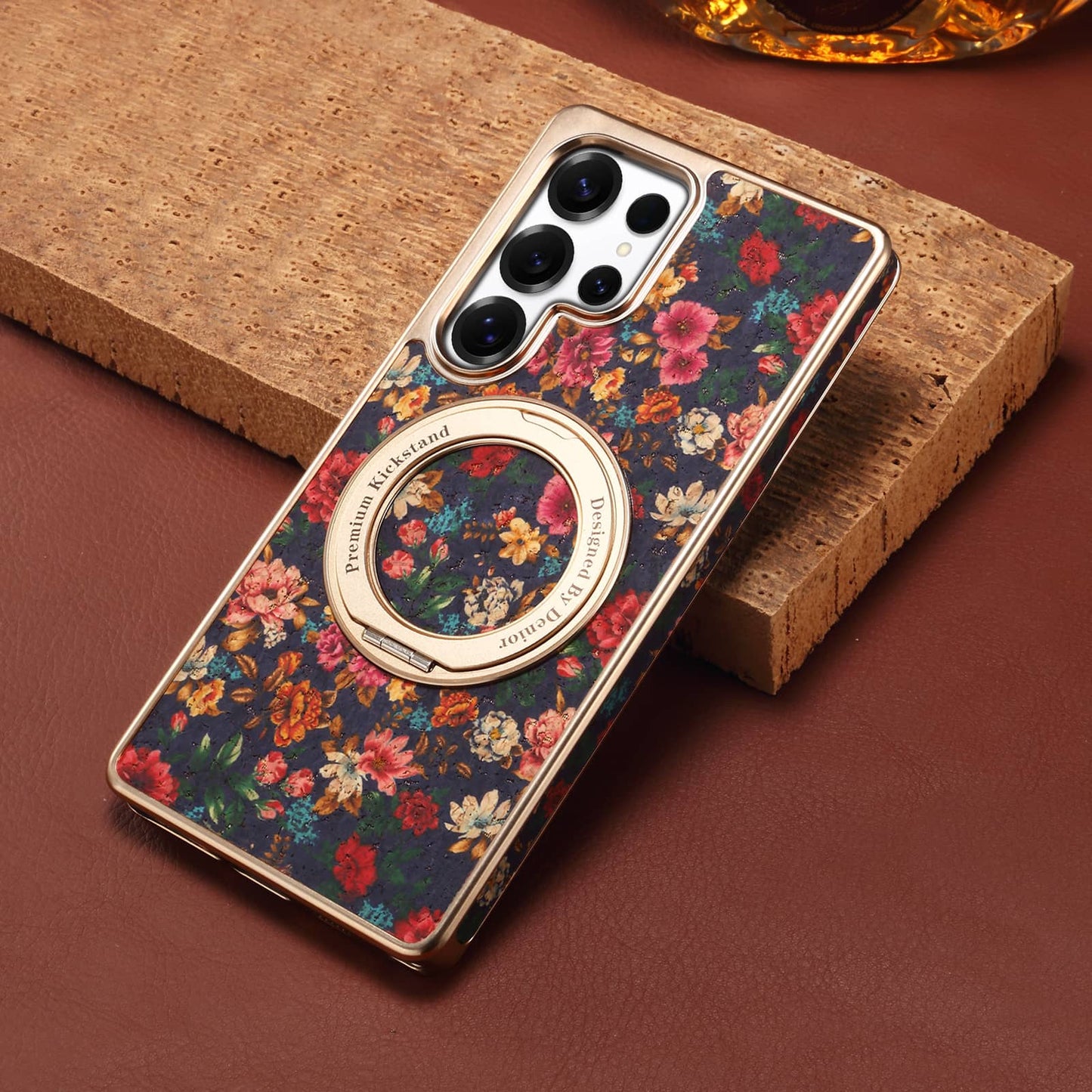 Cork Floral Rotating Electroplated Magnetic Phone Case (For Samsung)