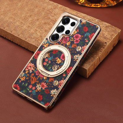 Cork Floral Rotating Electroplated Magnetic Phone Case (For Samsung)
