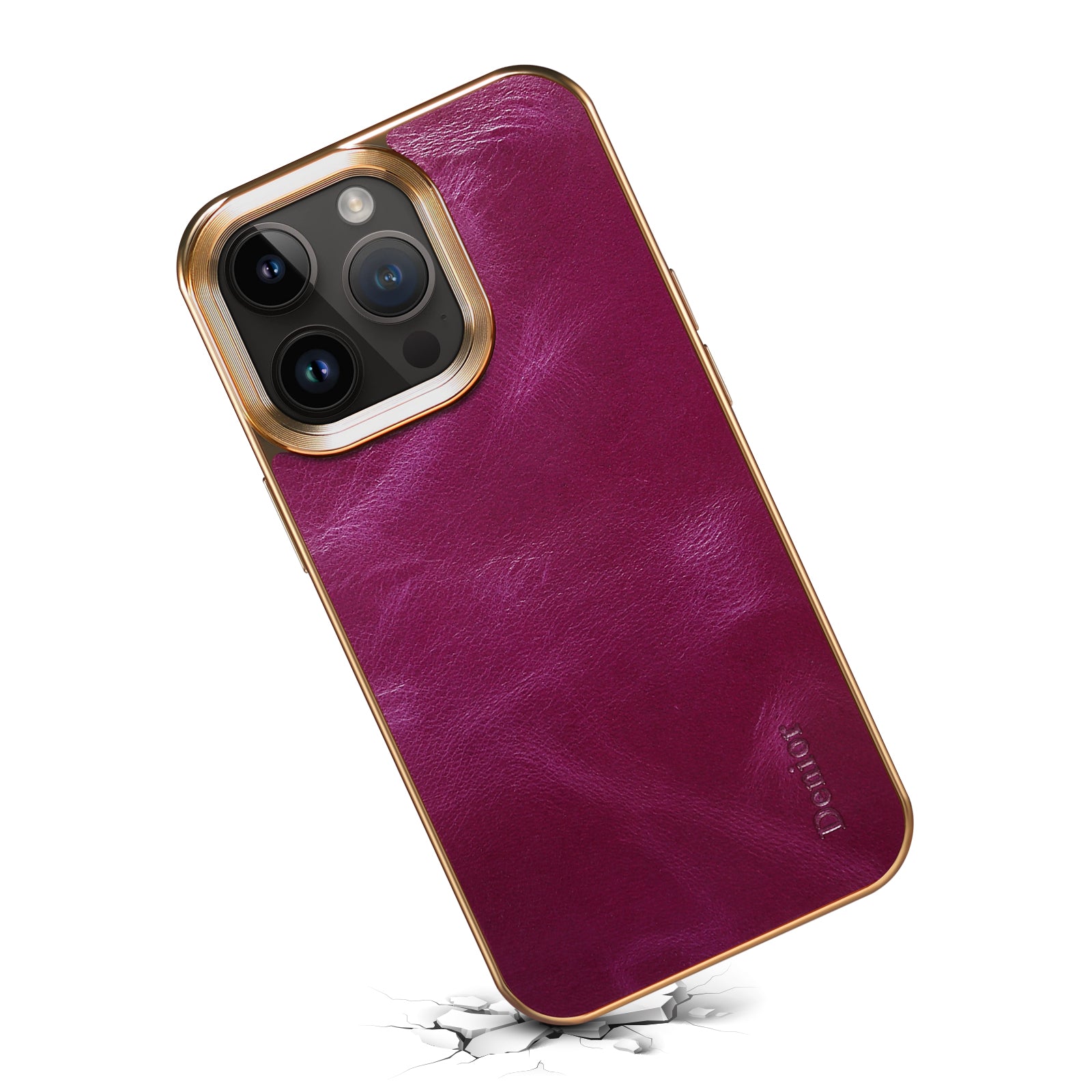 iPhone Top Layer Cowhide Electroplated Border Anti Drop Genuine Leather Phone Case（Purple）