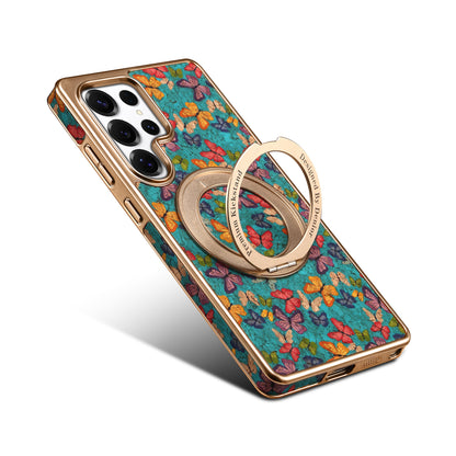 Cork Floral Rotating Electroplated Magnetic Phone Case (For Samsung)