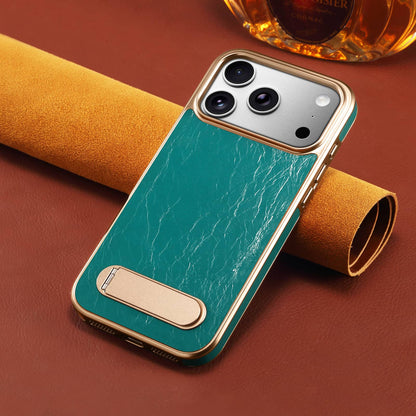 Genuine Leather In-line Stand Magnetic Electroplated Phone Case